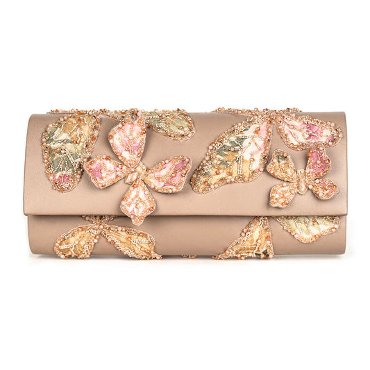 Deepa Gurnani Handmade Monarch clutch in Beige color