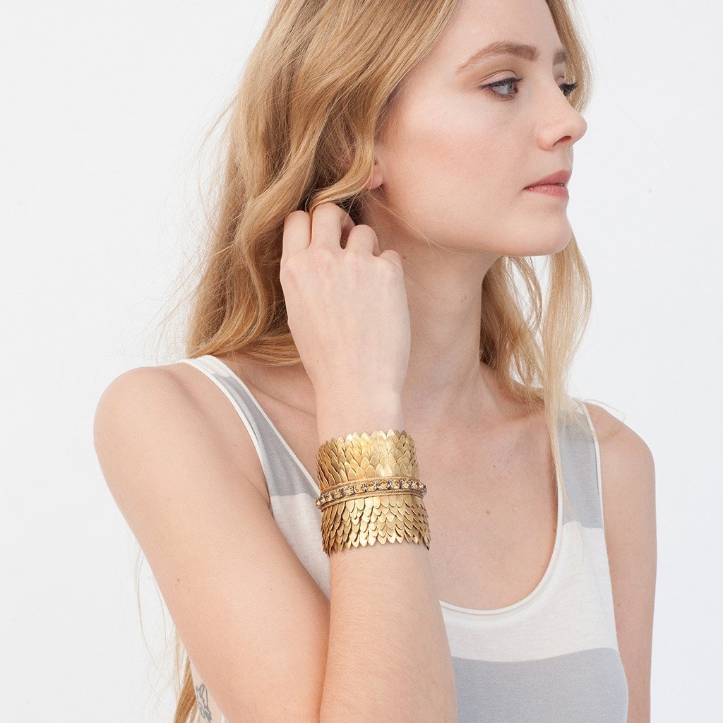 Model Wearing Deepa by Deepa Gurnani Handmade Gigi Cuff in Gold