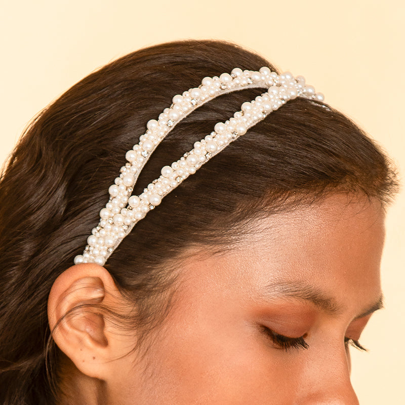 Model Wearing Deepa by Deepa Gurnani Handmade Deborah Headband Ivory Color