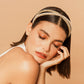 Model Wearing Deepa by Deepa Gurnani Handmade Rei Headband in Gold color