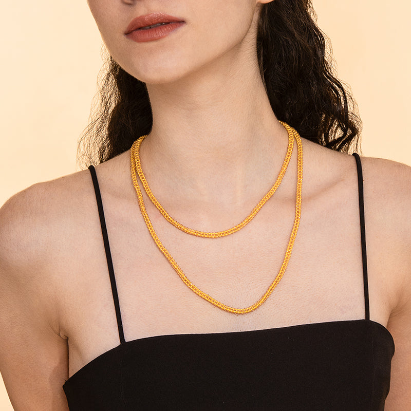 Model Wearing Deepa by Deepa Gurnani Handmade Bethany necklace in Yellow color