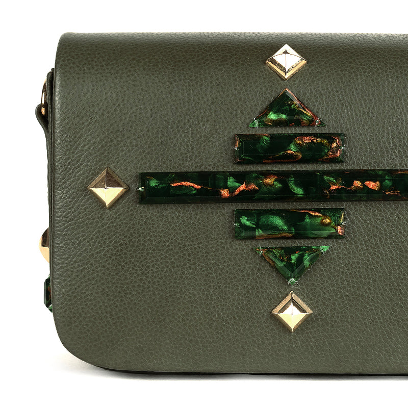 Detail Of Deepa Gurnani Mason clutch in Emerald  color