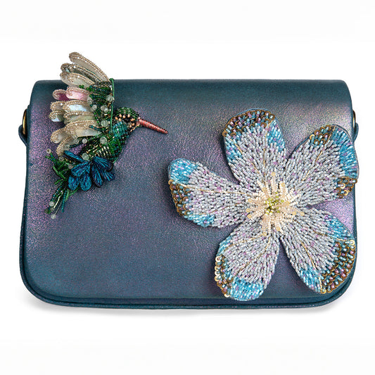 Deepa Gurnani Hummingbird clutch in blue color