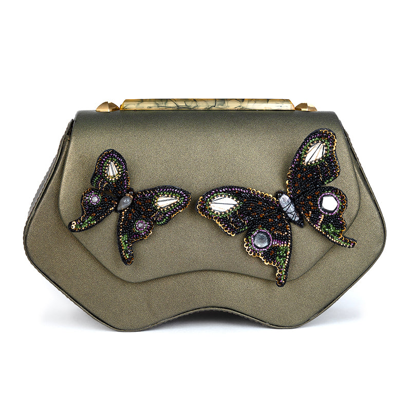 Deepa Gurnani Handmade Chrysalis clutch in Green color