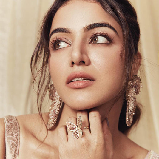 Actress Wamiqa wearing DG Lanelle Earrings in Beige color